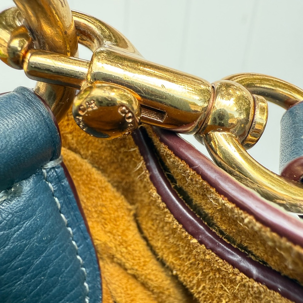 Coach Pebbled Leather Duffle Shoulder Bag 50115 Twist Lock Blue Hobo Crossbody L - Picture 10 of 13